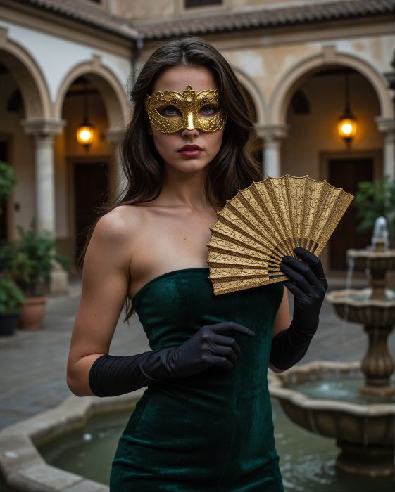 Alma mit goldener Maske im spanischen Innenhof